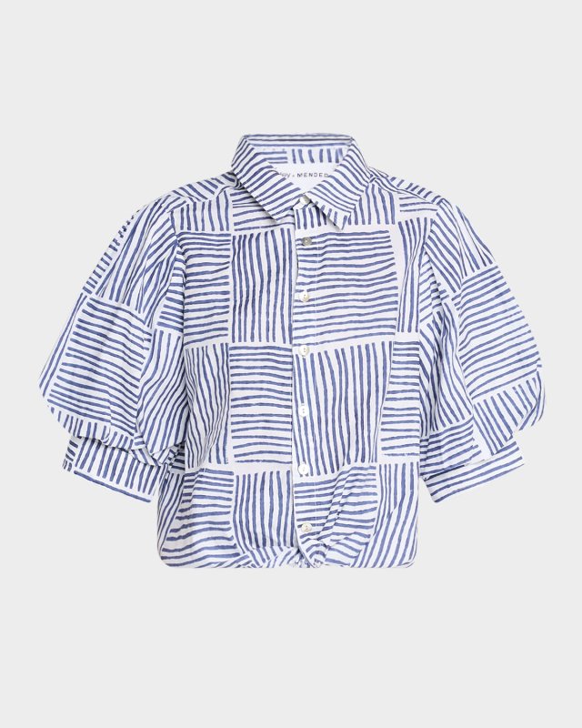 Bomba Striped Blouson-Sleeve Cotton Shirt